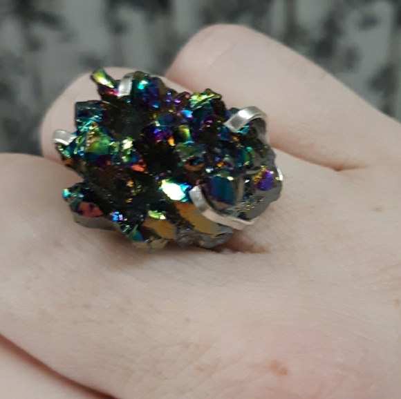 New Titanium Druzy 925 Silver Ring. - Picture 5 of 8